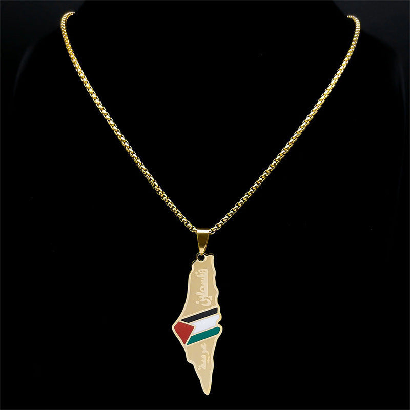 Palestine Israel Map Pendant Necklaces For Men Women Stainless Steel Gold Color Palestinians