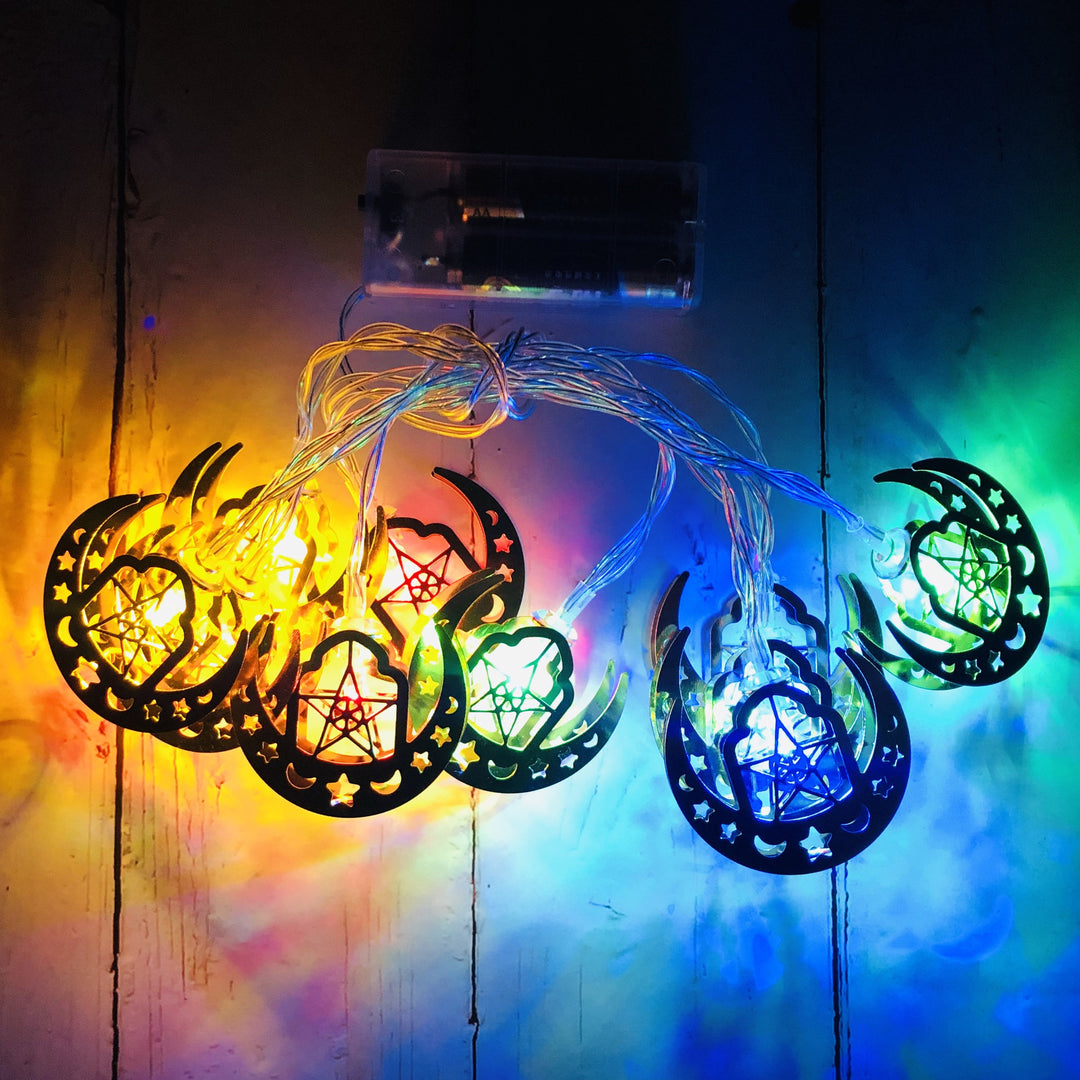 Muslim Ramadan Festival Battery Box Led String Lights Eid Mubarak Moon And Stars Interior Decoration Lights