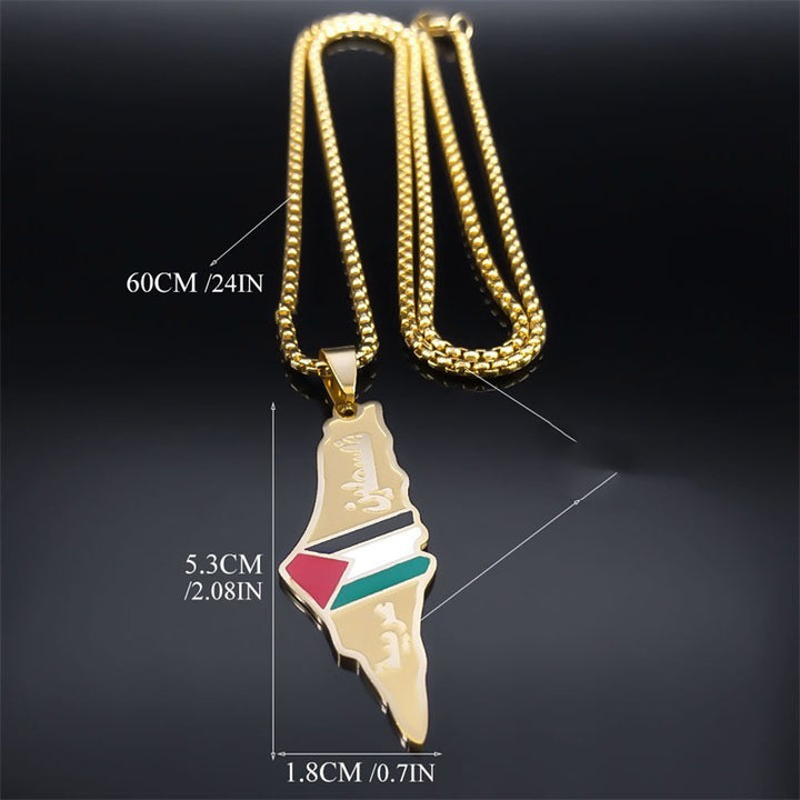 Palestine Israel Map Pendant Necklaces For Men Women Stainless Steel Gold Color Palestinians