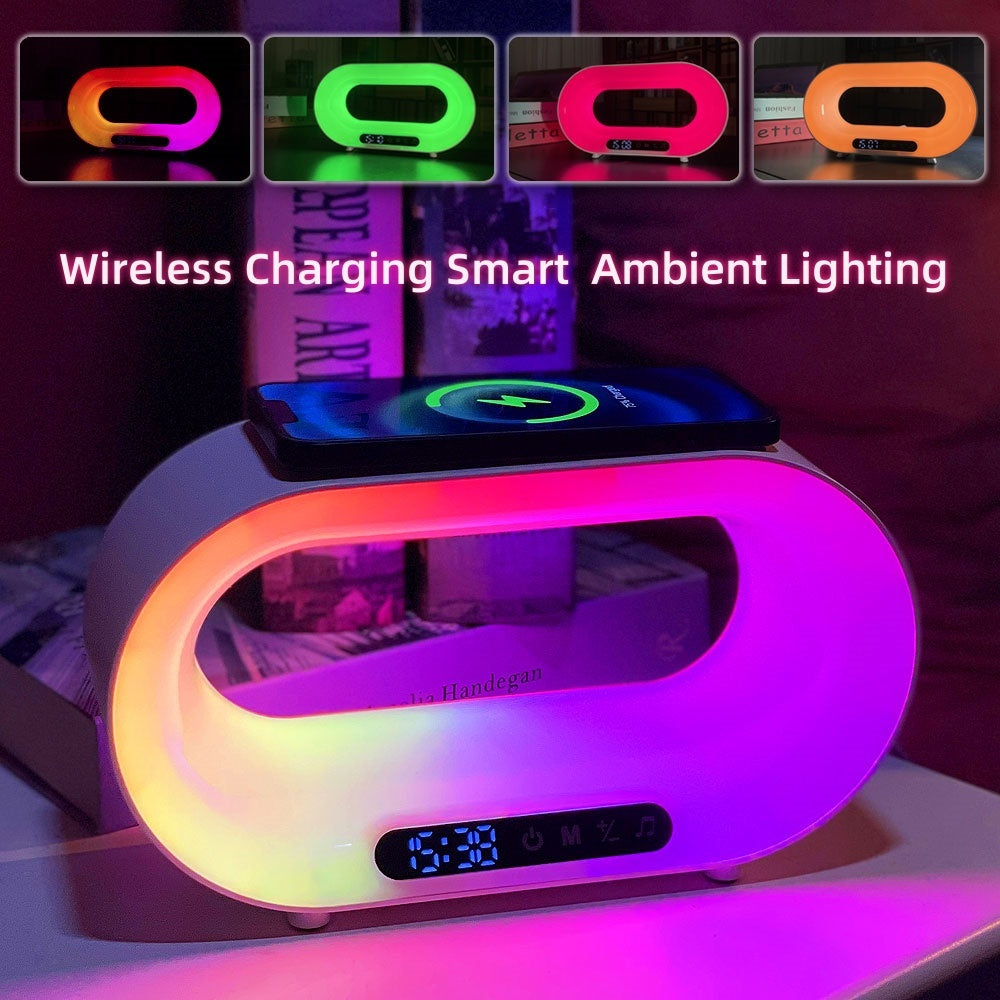 3-in-1 LED-Nachtlicht: Smarte RGB-Lampe mit Wecker und Wireless Charger - Gamo
