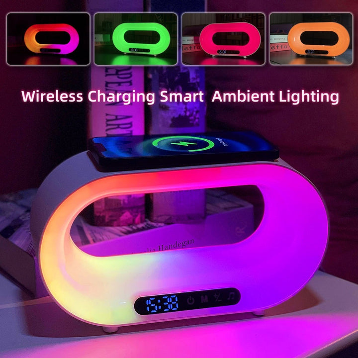 3-in-1 LED-Nachtlicht: Smarte RGB-Lampe mit Wecker und Wireless Charger - Gamo
