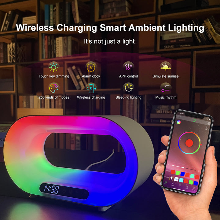 3-in-1 LED-Nachtlicht: Smarte RGB-Lampe mit Wecker und Wireless Charger - Gamo