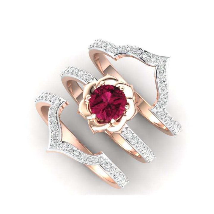 Exquisite Rose Gold Flower Ring Set