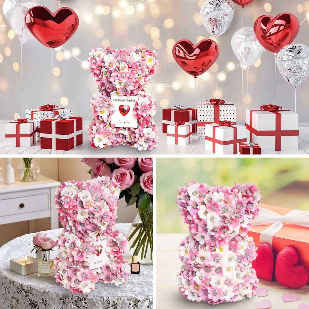 "Tag künstlicher Rosenbär – Handgefertigtes Geschenk mit Schaumrosen, süßes und romantisches Teddybär-Design, perfekt für Valentinstag, Jubiläen, Geburtstage und besondere Anlässe."