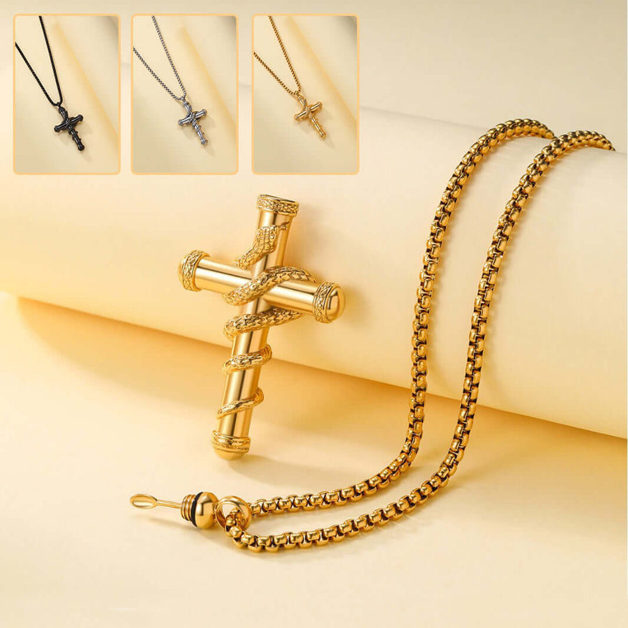 "Goldene abnehmbare Kreuz-Schlangenkette – Trendiger Modeschmuck für Damen und Herren, vielseitiges Design mit abnehmbarem Kreuzanhänger, perfekt für den Alltag, Geschenke und besondere Anlässe."