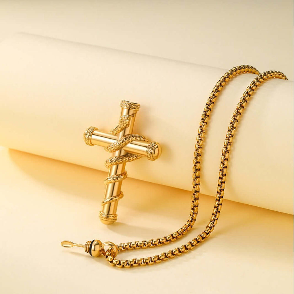 "Goldene abnehmbare Kreuz-Schlangenkette – Trendiger Modeschmuck für Damen und Herren, vielseitiges Design mit abnehmbarem Kreuzanhänger, perfekt für den Alltag, Geschenke und besondere Anlässe."