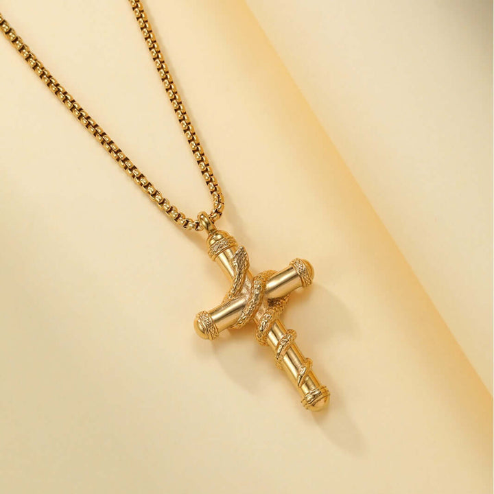 "Goldene abnehmbare Kreuz-Schlangenkette – Trendiger Modeschmuck für Damen und Herren, vielseitiges Design mit abnehmbarem Kreuzanhänger, perfekt für den Alltag, Geschenke und besondere Anlässe."
