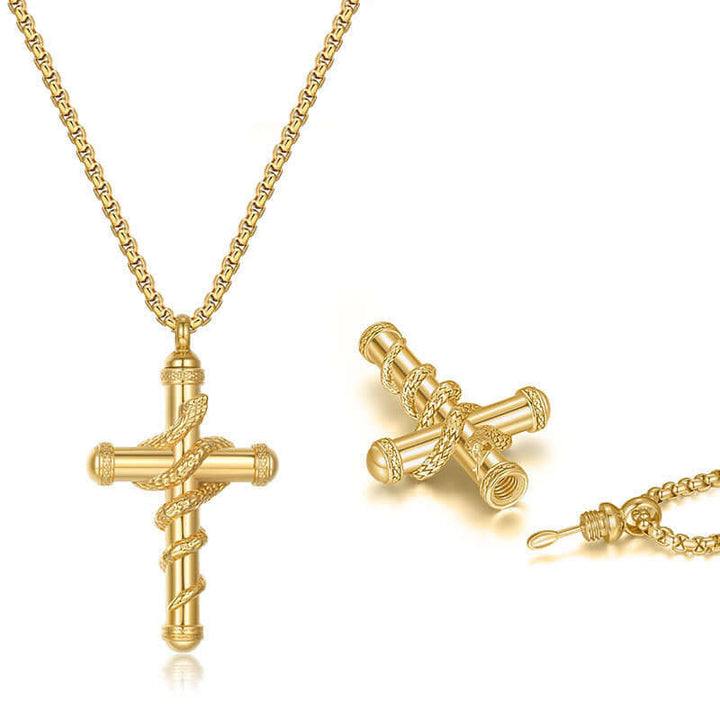 "Goldene abnehmbare Kreuz-Schlangenkette – Trendiger Modeschmuck für Damen und Herren, vielseitiges Design mit abnehmbarem Kreuzanhänger, perfekt für den Alltag, Geschenke und besondere Anlässe."