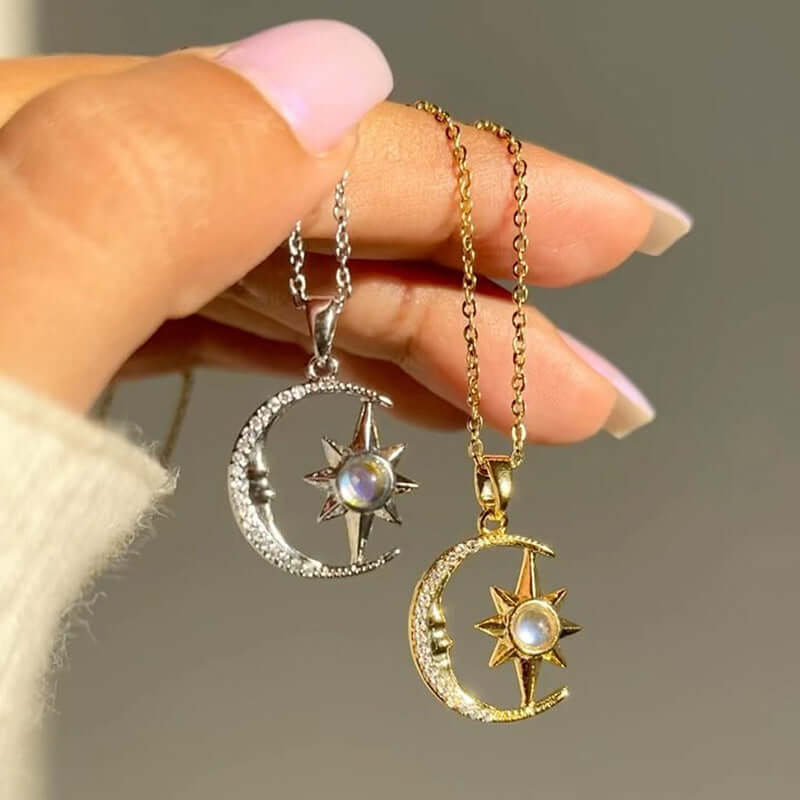 "Mond-Stern Zirkon Anhänger Halskette – Edelstahl Light Luxury Schmuck für Damen, elegantes und funkelndes Design, perfekt für den Alltag, Geschenke und besondere Anlässe wie Geburtstage und Jubiläen."