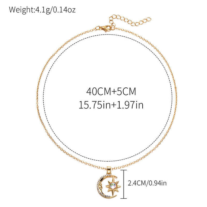 "Mond-Stern Zirkon Anhänger Halskette – Edelstahl Light Luxury Schmuck für Damen, elegantes und funkelndes Design, perfekt für den Alltag, Geschenke und besondere Anlässe wie Geburtstage und Jubiläen."