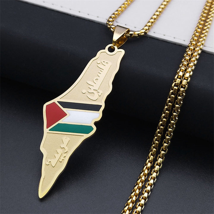 Palestine Israel Map Pendant Necklaces For Men Women Stainless Steel Gold Color Palestinians