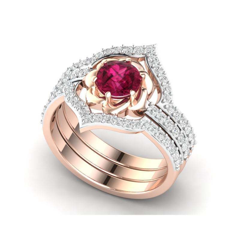 Exquisite Rose Gold Flower Ring Set