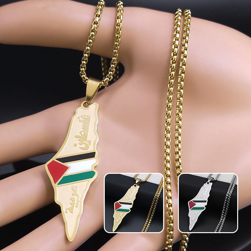 Palestine Israel Map Pendant Necklaces For Men Women Stainless Steel Gold Color Palestinians