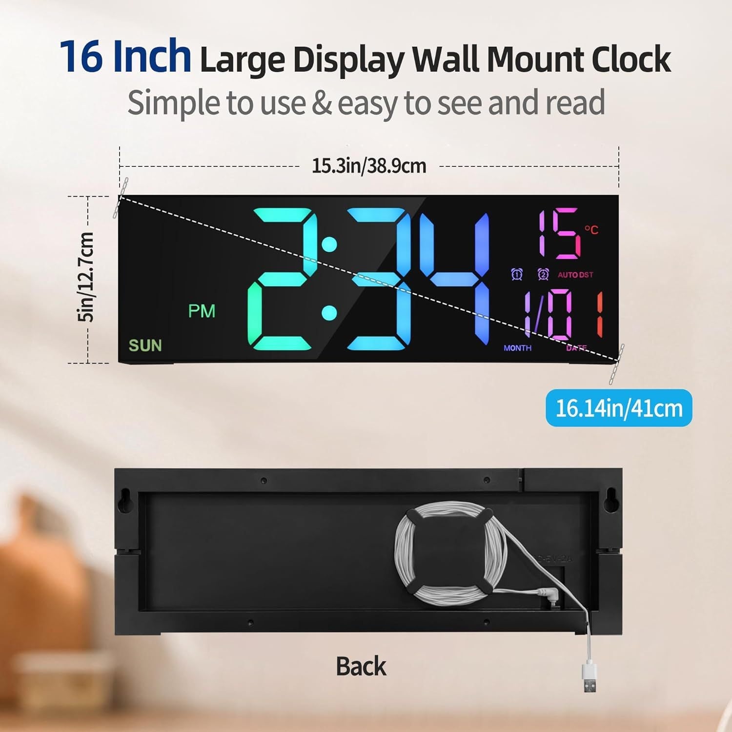 Large Digital Wall Clock - Gamo